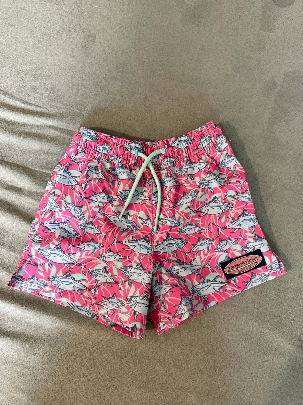 Vineyard Vines Pink Fish Print Swim Trunks
